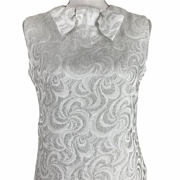 Vintage Dress White Silver Mod Shift Bow Formal Bleeker St Size 12 Union Made - Picture 4 of 9